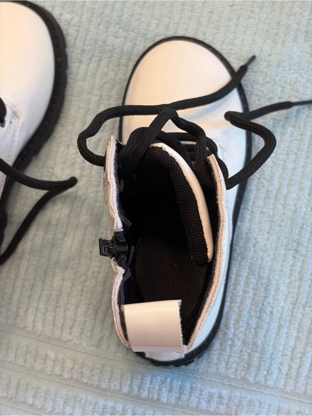 Kids White Lace-Up Ankle Boots with Black Laces
